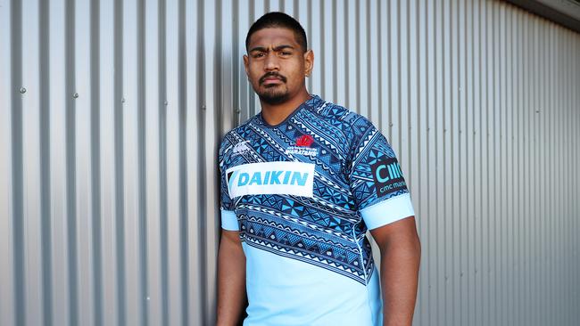 Will Skelton of the NSW Waratahs Super Rugby team wearing the Waratahs charity Pasifika jersey at Moore Park, Sydney. Picture: Brett Costello