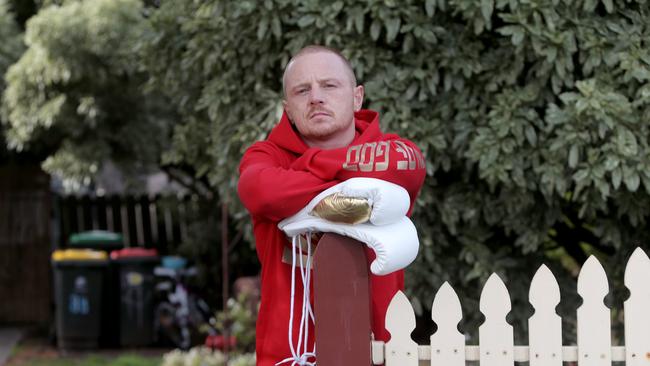 Luke Jackson photographed outside his mother’s house. Picture: PATRICK GEE.