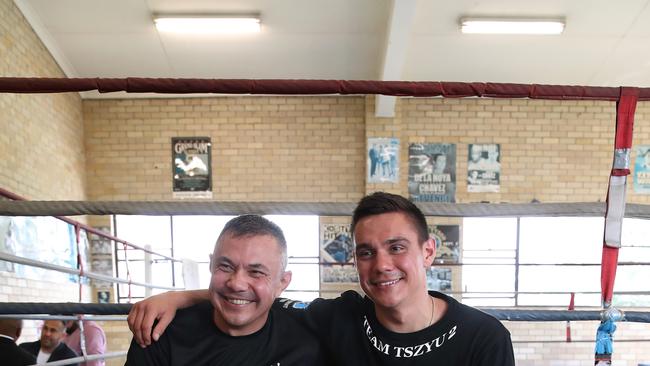 Kostya Tszyu with son Tim, who is following his dad’s lead. Picture: David Swift.