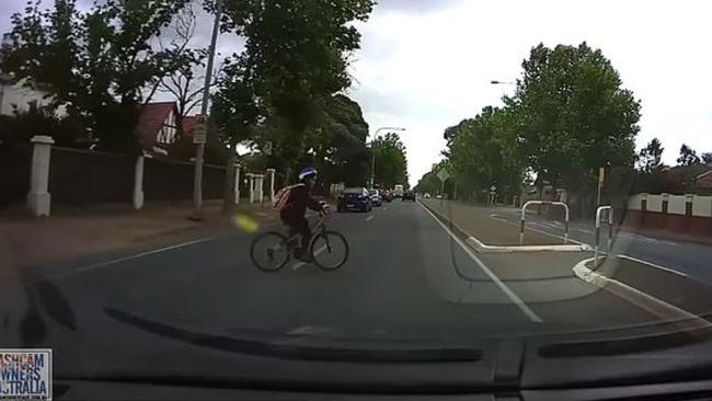 The cyclist rode out without looking. Picture: Dashcam Owners Australia