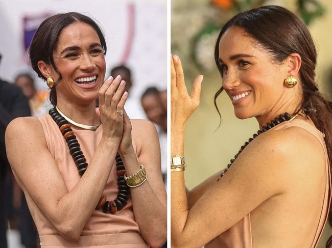 Meghan was seen enjoying herself on the first day of her tour of Nigeria. Picture: Kola Sulaimon/AFP