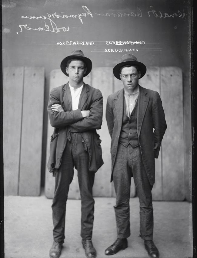 The photograph of Raymond James Worland and John Donald Munro Canavan, circa November 1920, is part of a new exhibition at the Museum of Sydney — UNDERWORLD: Mugshots from the Roaring Twenties.