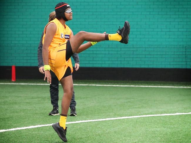 Hawthorn Victorian Blind Football League Premiership player Cebby Johnson in full flight. Picture: Supplied