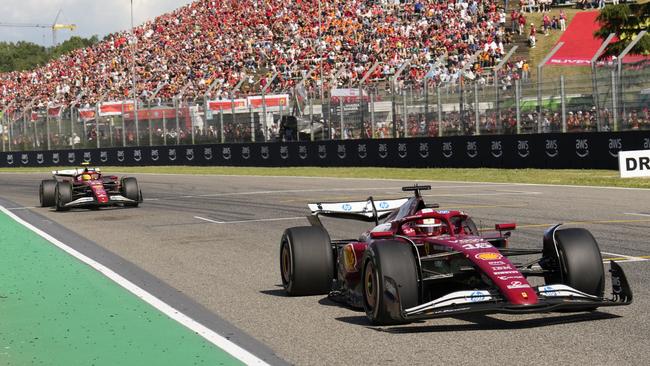 Leclerc is followed followed by teammate Lewis Hamilton in the Italian Emilia Romagna Formula One Grand Prix last weekend. Picture: AP Photo/Luca Bruno