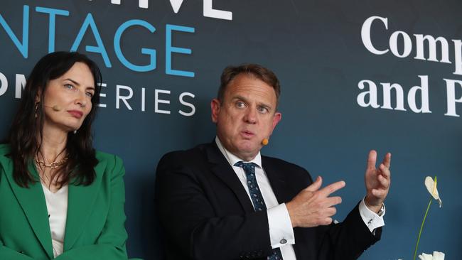 BHP Australia president Geraldine Slattery and Lendlease chief executive Dale Connor at Wednesday’s forum. Picture: John Feder