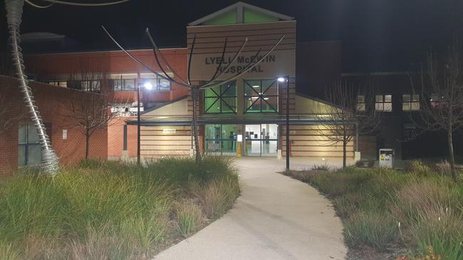 Outside the Lyell McEwin Hospital on Monday night, where a nurse was stabbed in the neck. Picture: Colin James