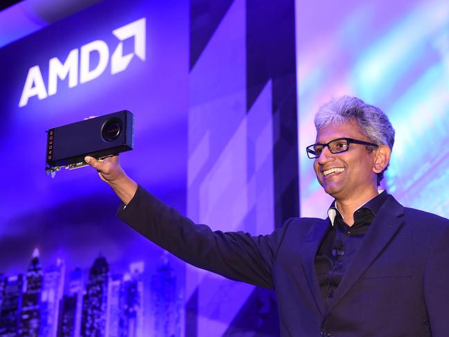 AMD senior vice president Raja Koduri shows off its cheap Radeon RX 480 that supports virtual reality gaming.