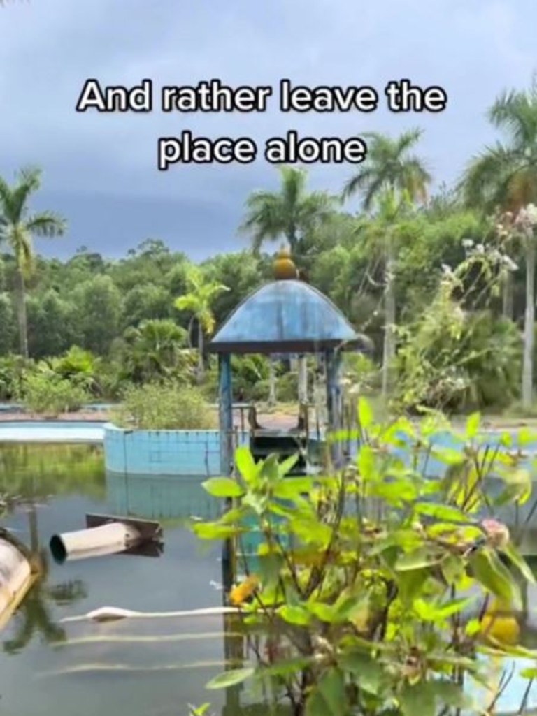 Dirty and stagnant water fills the theme park.