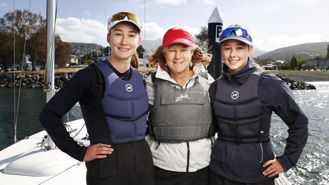 Jayne Foster with daughters Adelaide O'Donoghue 18 and Fredi (Fredi) Foster 16 will take part in the Women's Keelboat Regatta in Hobart.  Picture: Nikki Davis-Jones