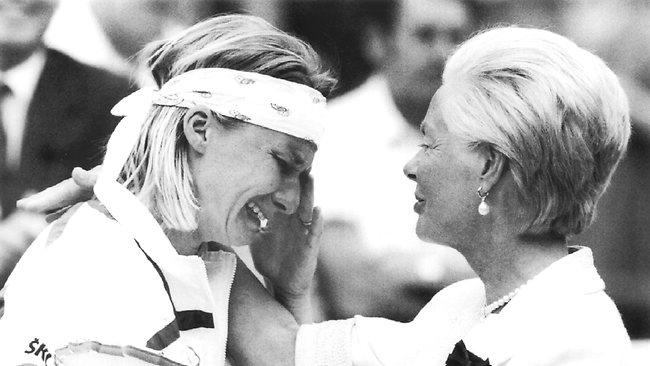 The Duchess of Kent consoles Jana Novotna