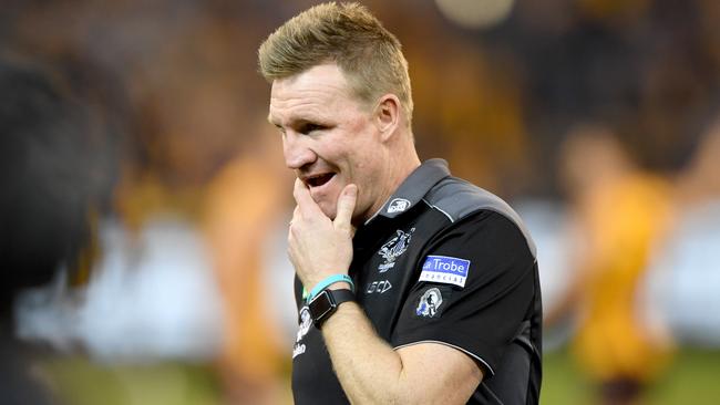 Collingwood coach Nathan Buckley has plenty on his mind after another Collingwood loss. Picture: AAP