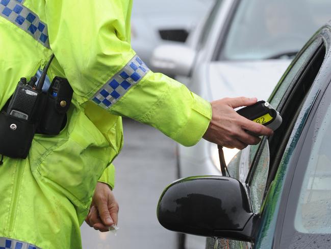 SA Police during random breath test for drug and drunk driving drivers on the Morphett Street Bridge in Adelaide.