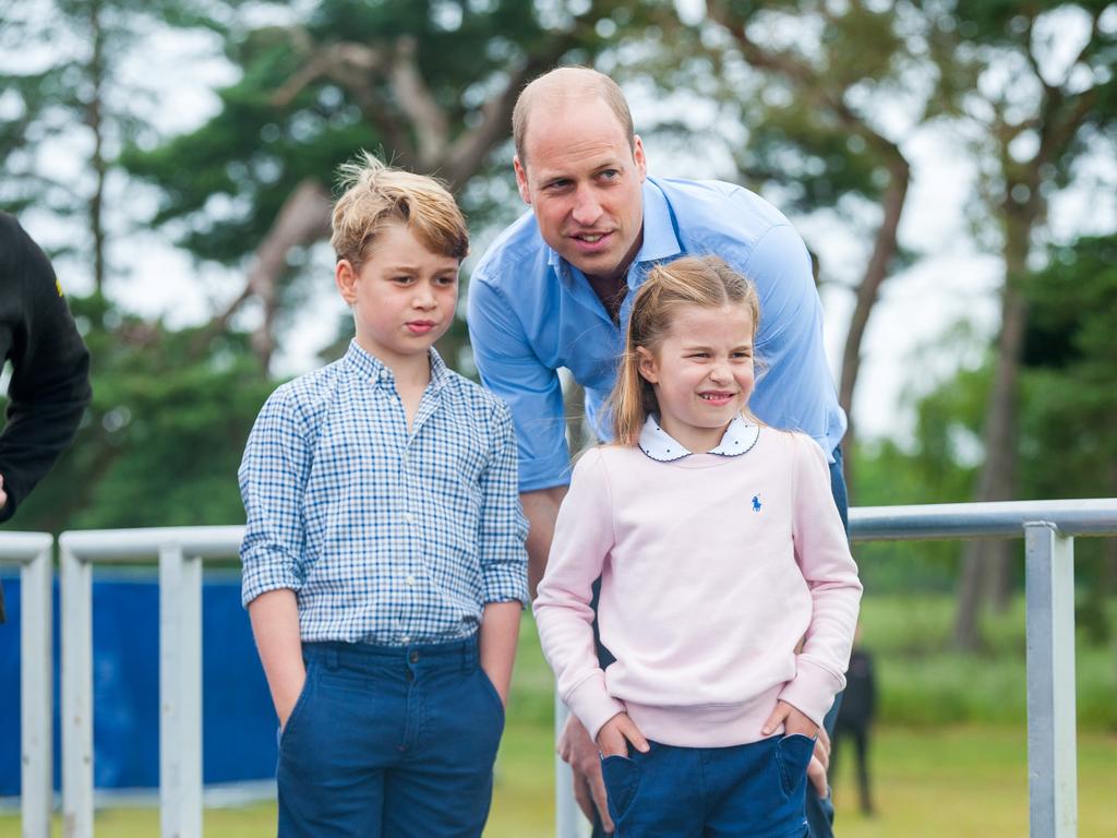 Prince William with Prince George and Princess Charlotte at the start of a half marathon on the Sandringham Estate in Norfolk.