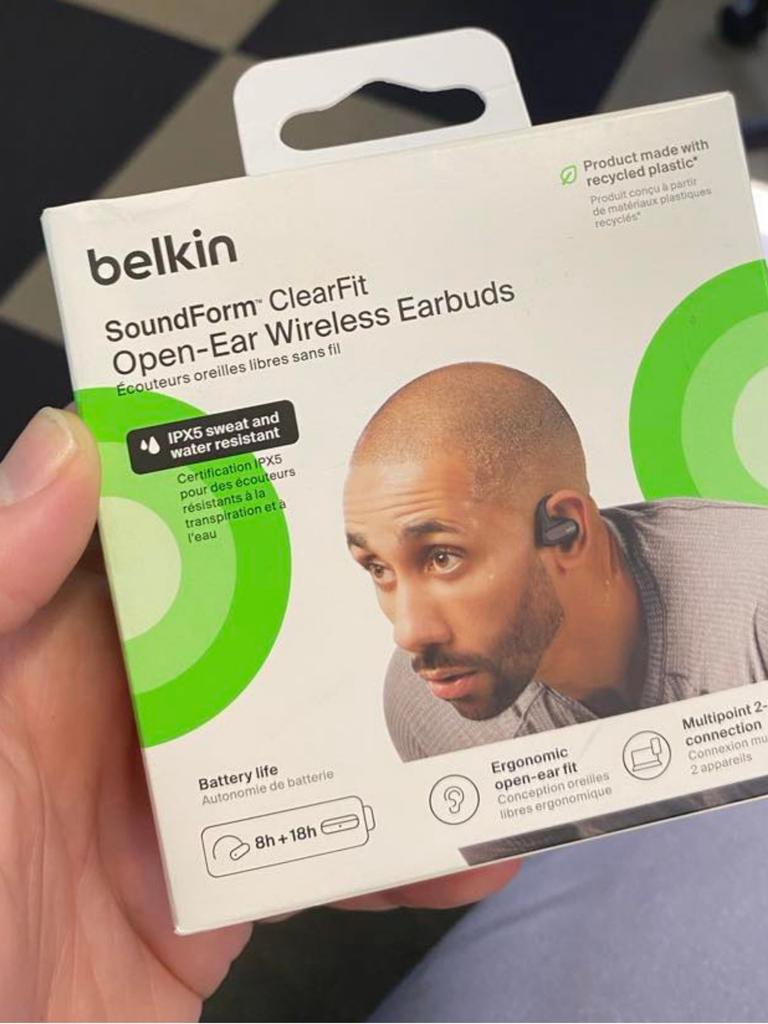 The Belkin SoundForm ClearFit Open-Ear Wireless Earbuds are great for the gym or running outdoors. Picture: Troy Nankervis