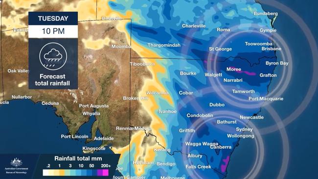 The entire east coast of NSW and into Queensland, where heavy rain has fallen, is where fog could form. Picture: BOM