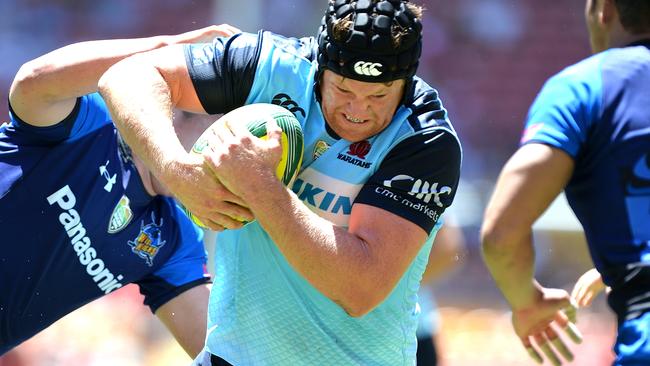 Waratahs forward Paddy Ryan takes on the Panasonic Wild Knights defence in the Global Tens on Saturday.