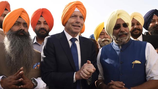 Former Australian Prime Minister Tony Abbott at the Golden Temple in Amritsar. Picture: Narinder Nanu/AFP