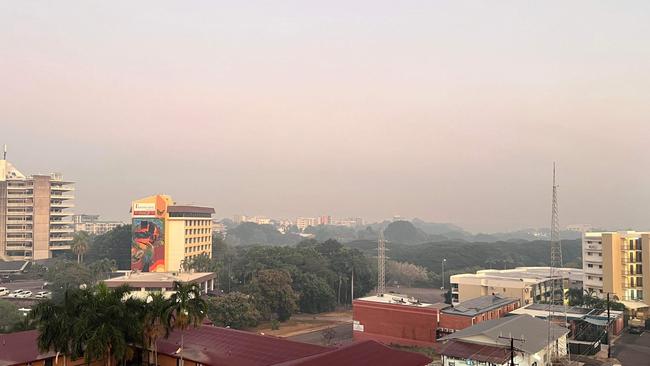 Smoke from planned burns and grass fires have accumulated over the Top End. Picture: Leanne Griffin