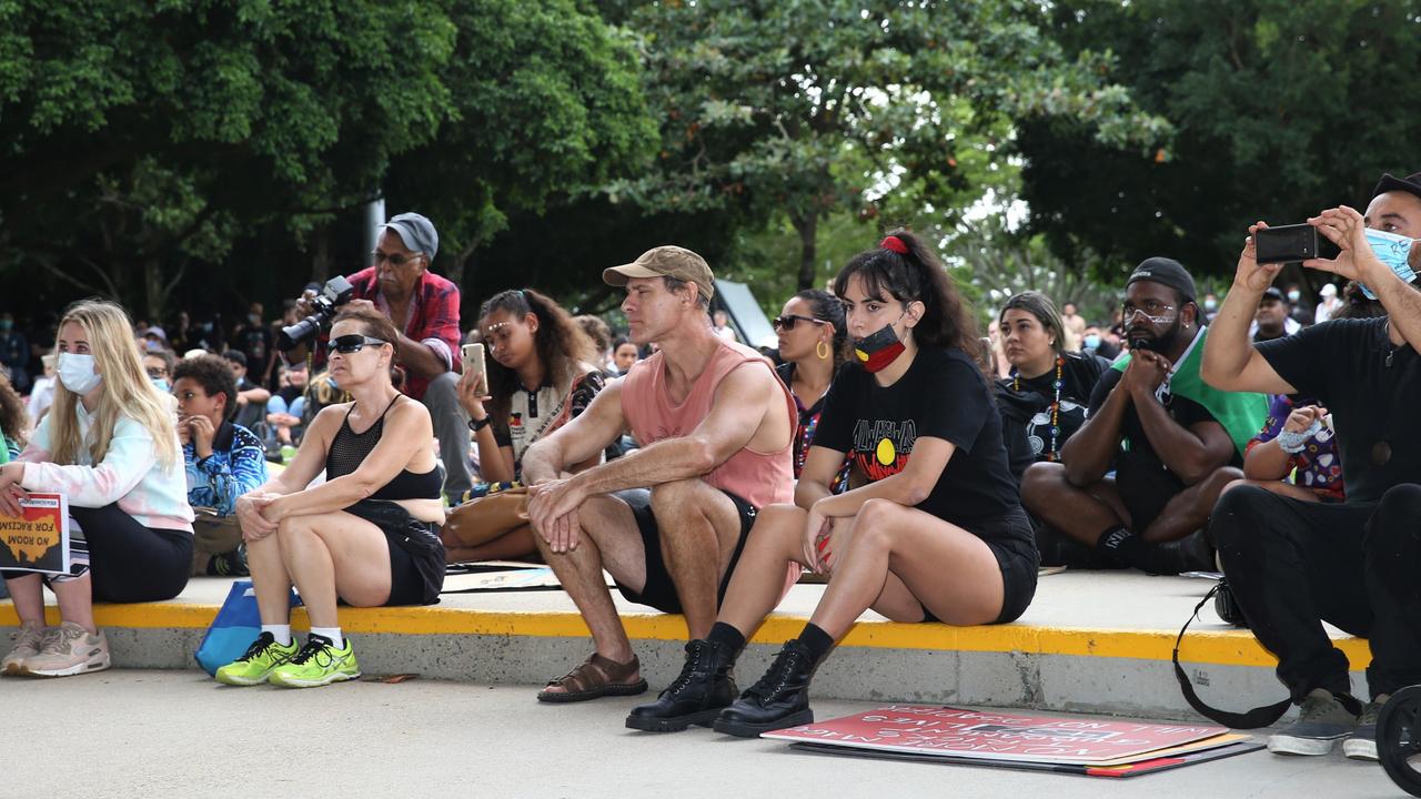 Thousands assemble in Fogarty Park to protest black deaths in custody. Picture: PETER CARRUTHERS