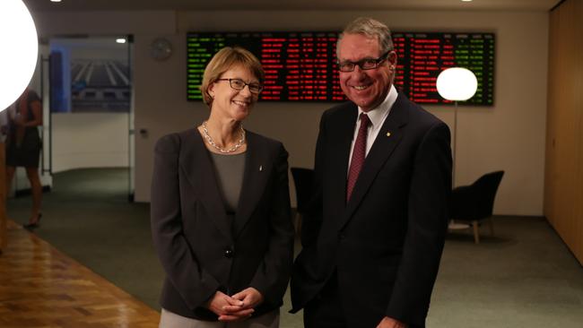 Watkin’s first AGM in the role with then-chairman David Gonski in 2014. Picture: Sam Mooy.