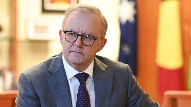 CANBERRA, Australia, NewsWire Photos. May 13, 2024: Prime Minister Anthony Albanese with the 2024-25 Budget papers in his office Canberra ahead of the 2024 Federal Budget. Picture: NCA NewsWire / Martin Ollman