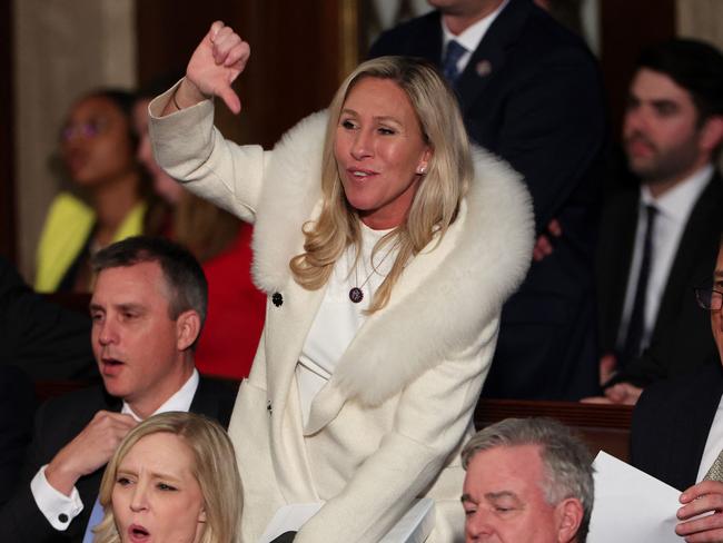 Marjorie Taylor Greene heckles President Joe Biden during his State of the Union address this month. Picture: Getty Images