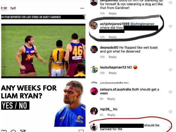 Racial abuse was directed at West Coast’s Liam Ryan on Instagram.