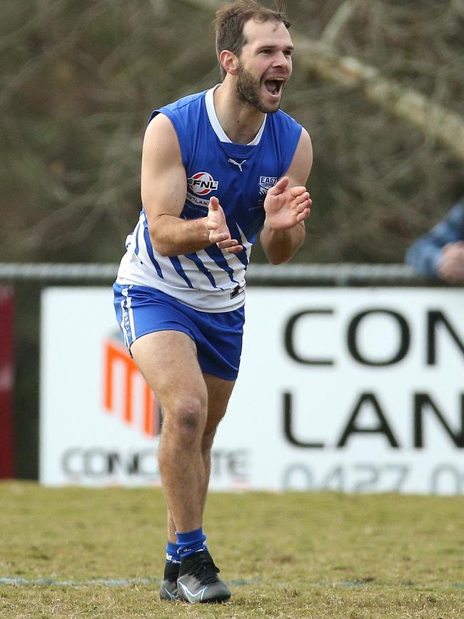 EFL: East Ringwood’s Jason Coghlan celebrates. Picture: Hamish Blair