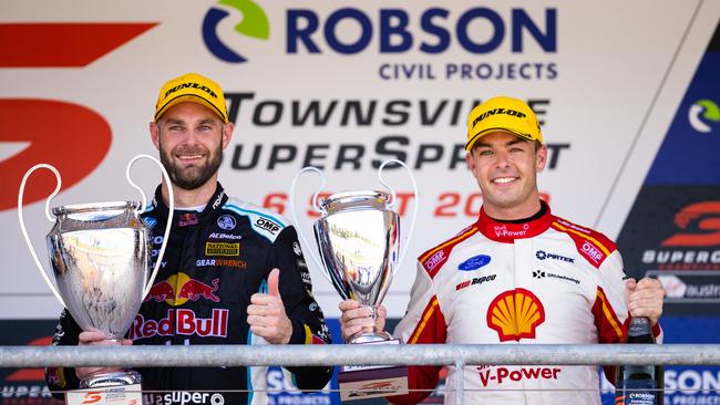 Shane van Gisbergen (left) and Scott McLaughlin were big Supercars rivals.