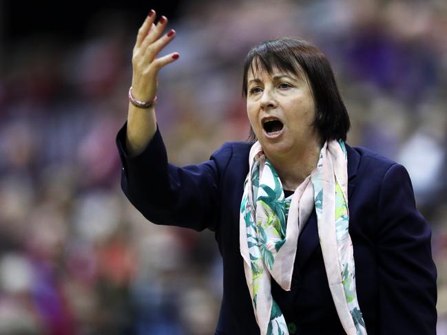 LONDON, ENGLAND - JANUARY 19:  Head Coach of Australia Lisa Alexander gives her team instructions during the Vitality Netball International Series match between Australian Diamonds and New Zealand, as part of the Netball Quad Series at Copper Box Arena on January 19, 2019 in London, England.  (Photo by Naomi Baker/Getty Images)