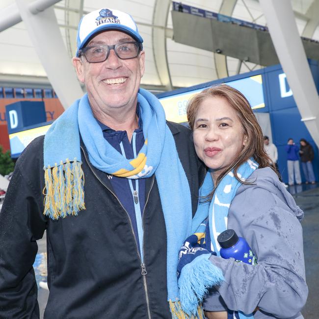 Richard Oakley and Marie Ayco before the Titans V The Melbourne Storm at CBUS Stadium. Picture: Glenn Campbell