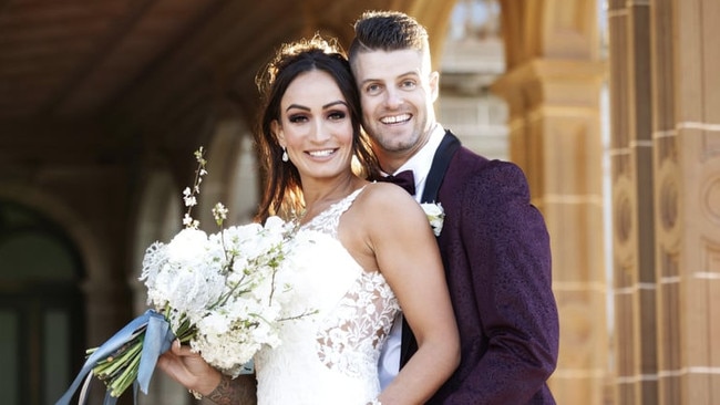 For those playing along at home, this is Hayley and David on their wedding day. Picture: Channel 9