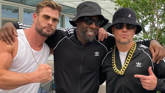 Chris Hemsworth parties with Idris Elba and Matt Damon in Sydney earlier this year.