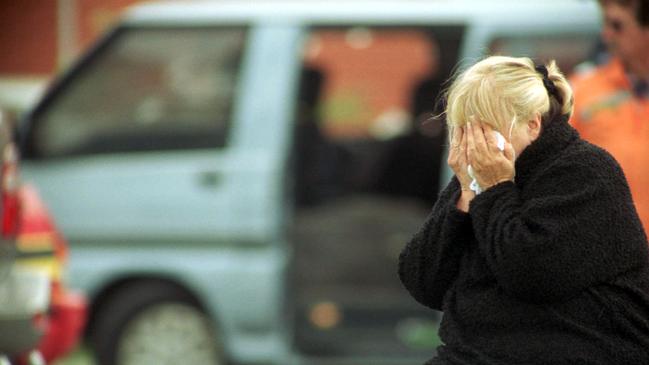 #### ALERT ALERT #### BEFORE REUSE OF THIS IMAGE CHECK CONTENT AND COPYRIGHT ISSUES WITH THE /PICTURE /DESK-  21 Jun 2003 Judy Moran, mother of Jason Moran crying after the shooting of  gangland figure Jason Moran and Pat (Pasquale) Barbaro in a van parked at Cross Keys Hotel Essendon North, Melbourne. PicPeter/Smith crime vic double murder hit