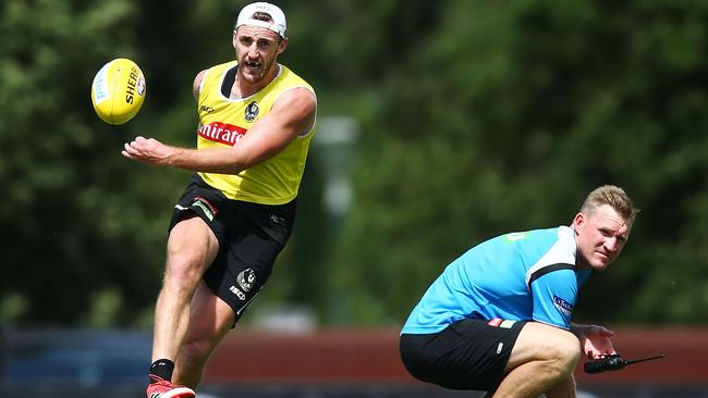 Lynden Dunn in action at Collingwood training. Picture: Getty Images