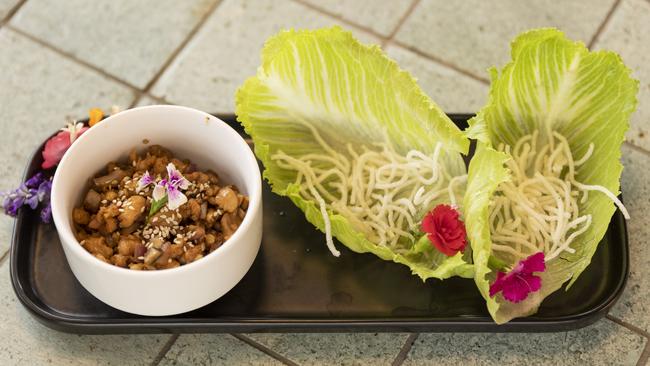 Chicken and mushroom san choi bao. Picture: Mark Cranitch.