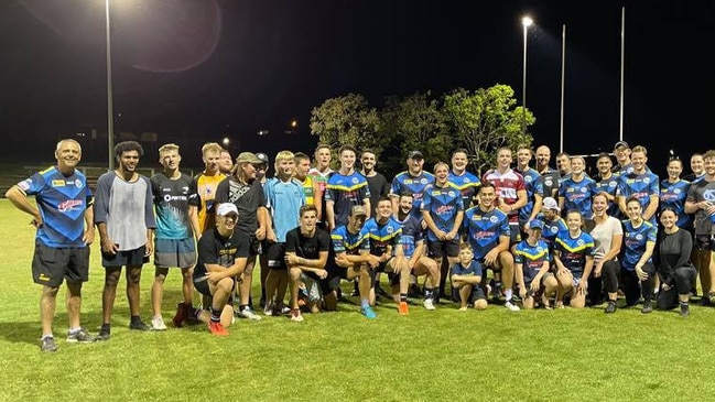 Tino Fa'asuamaleau visits his junior club, the Gympie Devils at Jack Stokes Oval.