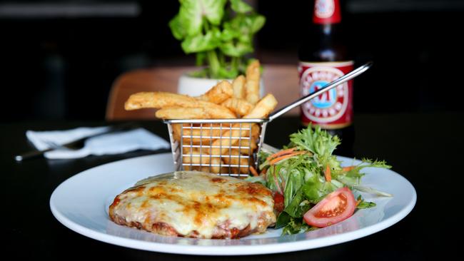 Northcote Social Club’s parma comes with a side of rock. Picture: Nicole Cleary