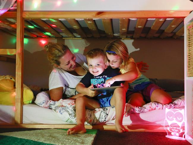 Lisa Hodgkins, pictured with son James Hodgkins, 3, and daughter Olivia-Rose Hodgkins, 6, said an electricity bill hike would break the family budget. Picture: Dylan Robinson