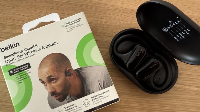 Belkin's new open-ear earbuds are one of the products it makes using recycled plastic.