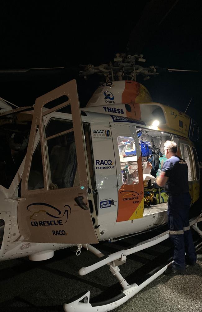 A 34-year-old man was bitten on the leg by a shark as he was climbing back into a boat in waters off Hook Island in the Whitsundays. Picture: RACQ CQ Rescue