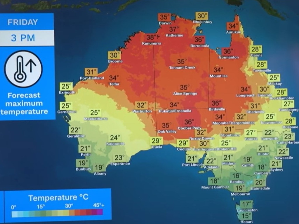 The Bureau of Meteorology predicts a cluster of unusually warm weather beginning from August 23, 2024. Picture: BOM