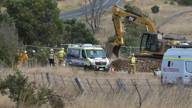 Emergency crews working at the Ballarat trench collapse.