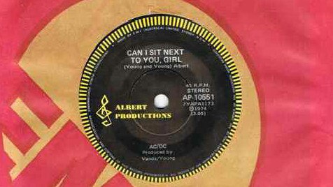 Cover of rare the most AC/DC single Can I Sit Next To You, Girl. Picture: Supplied