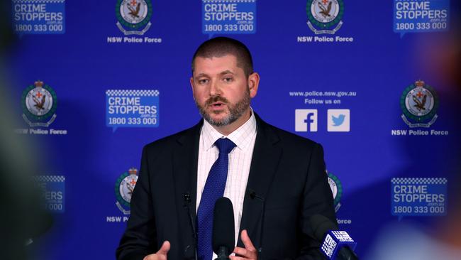 Detective Acting Superintendent Jason Dickinson speaks to the media after the arrest of two people in connection to the murder of Danielle Easey. Picture: Toby Zerna