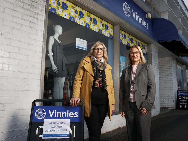 Heather Ken CEO Vinnies Tasmania with Siobhan Fernantzen project director Faction Consulting at the Argyle Street Vinnies in Hobart.  Hobart City Council have knocked back a proposed development at the site by Vinnies Tasmania with the store already in the process of moving locations.  Picture: Nikki Davis-Jones