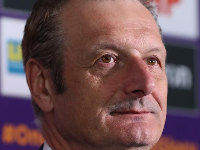 PERTH, AUSTRALIA - SEPTEMBER 18: Tony Pignata of the Glory addresses the media during a Perth Glory A-League Media Opportunity at Glory HQ on September 18, 2020 in Perth, Australia. (Photo by Paul Kane/Getty Images)