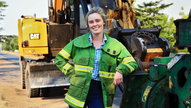 Heavy machinery operator Emma Commins in Corryong. Picture: Aaron Francis