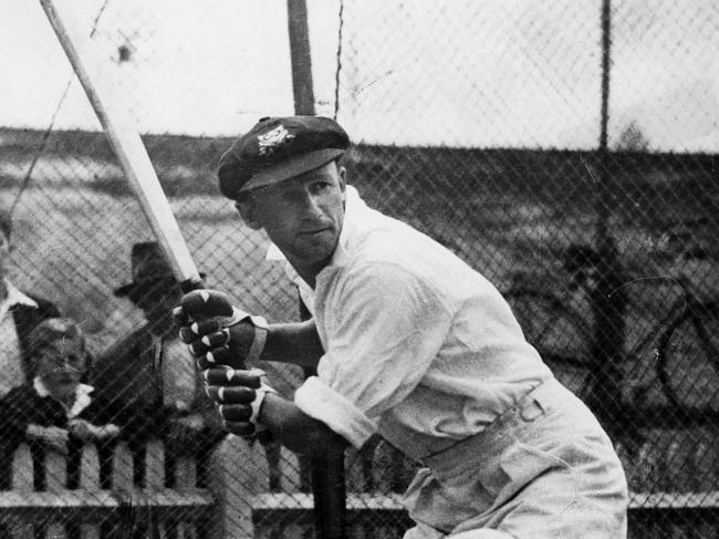 Sir Donald Bradman in the nets. Picture: Popperfoto