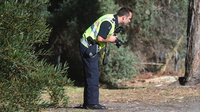 Police at the scene of the alleged hit-run in Dingley Village. Picture: Tony Gough